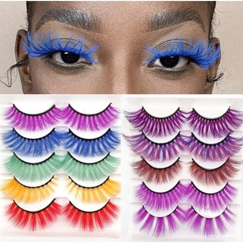 5 Pairs 3D Color False Eyelashes Natural Long Imitation Mink Fluffy Style Eyelash Extension Makeup Hand Made Colorful Eyelash