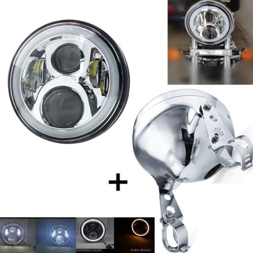 7 Inch LED Headlight Mounting Housing Bucket DOT DRL Light Bulb 7'' Chrome Motorcycle Headlamp 60W Phare Moto Driving Front Lamp