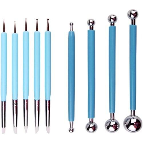 9pcs/set Stainless Steel Dotting Tips Rubber Brush Ball Stylus Polymer Clay Tools Clay Flower Petal Make pottery tools