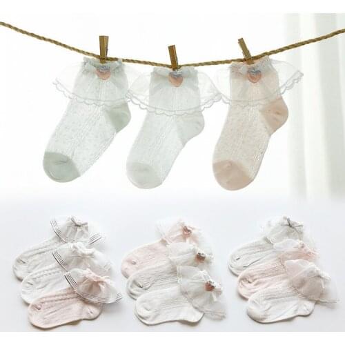 12pair/lot Children Summer Thin Cotton Mesh Warm Lace Bow Girls Childern Short Sock Newborn Toddler Breathable Kids Lace Socks