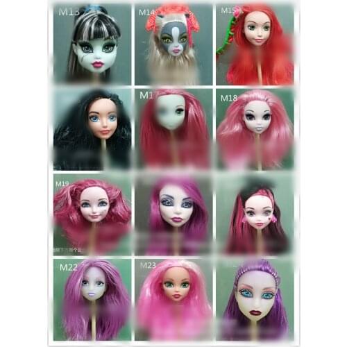 For Monstering High Doll Head Long Coloful Hair Head DIY Dressing Girl Toys Purple White Red Green Hair Head 1/6 Doll Body Part