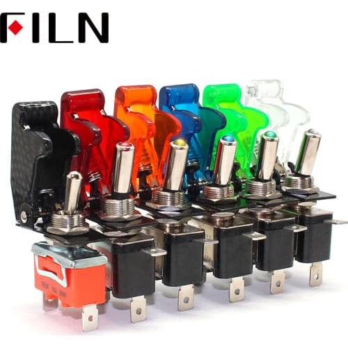 FILN Rocker switch Auto Car Boat Truck Illuminated Led Toggle Switch With Safety Aircraft Flip Up Cover Guard 12V20A ASW-07D