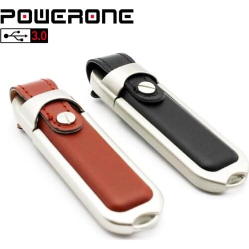 POWERONE 100% New metal leather pendrive usb flash drive 32GB 16GB 64GB USB 3.0 Memory Stick Pendrives U Disk fashion fur case