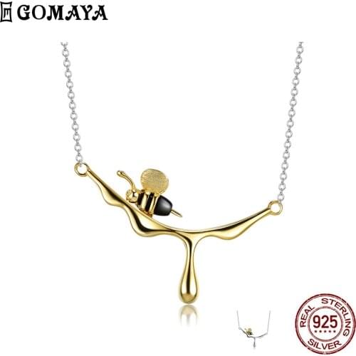 GOMAYA Cute Bee 925 Sterling Silver Pendant Necklaces For Women Agate Stone Luxurious Necklace Birthday Gift Female Fine Jewelry