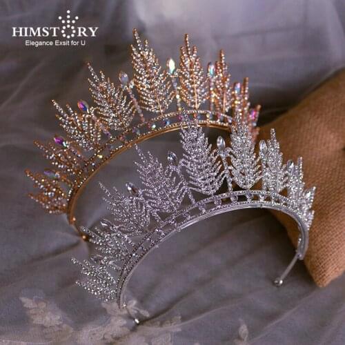HIMSTORY Gorgeous Sparkling White/gold Crystal Bridal Tiaras Wedding Diamante Pageant Crown Hairbands For Bride Hair Jewelry