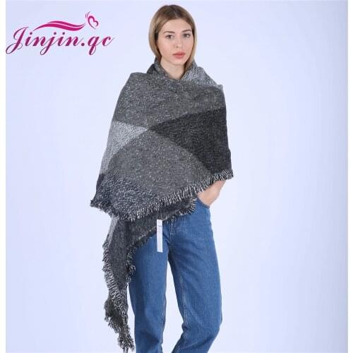 Jinjin.QC 2019 Scarves for Women Shawls Winter Warm Scarf Luxury Brand Soft Fashion Wraps Wool Cashmere Islamic Patchwork Hijab