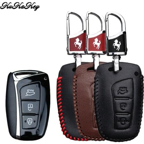 KUKAKEY Genuine Leather Remote Key Cover Case For Hyundai Santa Fe 2013 For Hyundai Grand Santa Fe 2015 Car Styling