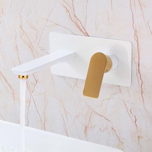 Good Quality brass bathroom sink faucet Wall mounted cold hot water basin mixer faucet Luxury White gold bathroom faucet