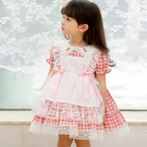 Summer Baby Girl Spanish Lattice Dresses Infant Spain Lolita Princess Ball Gown Children 1st Birthday Baptism Lace Bow Dress