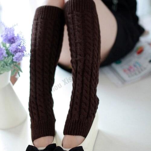 Top sale fashion 2015 women solid color knit winter leg warmers new lady knee high socks knit crochet winter warmer one size
