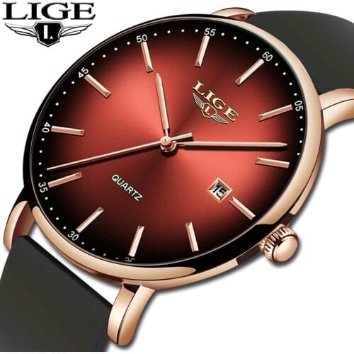 LIGE Mens Watches Top Brand Luxury Business Men Watch Top High Quality Silicone Band Clock Fashion Waterproof Watches For Men