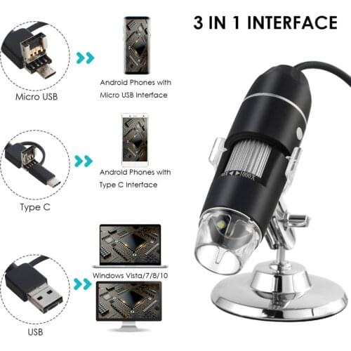 1000x 3 in 1 Magnification Microscope Handheld Monocular Endoscope with 8 LED Inspection Magnifier Mini Camera with Metal Stand