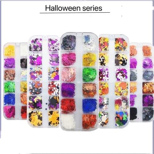 Mix Halloween Shape Pumpkin Face Witch Spider Black Cat Ghost Sequins for Crafts DIY Festival Decoration Nail Art Accessories
