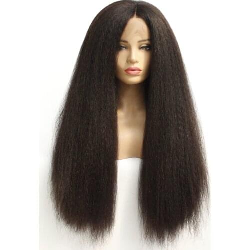 Soft 2#1B#Synthetic Wigs italian Yaki Kinky Straight Synthetic Lace Front Wig Heat Resistant Fiber Glueless Swiss Lace Hair Wig