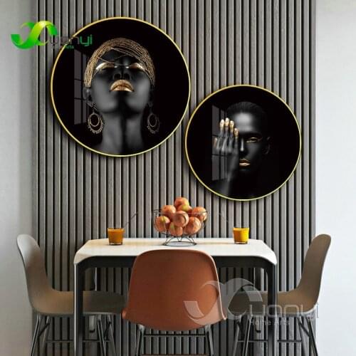 Nordic Black Gold Woman Girl Abstract Canvas Painting Posters And Prints Wall Pictures For Living Room Bedroom Round Home Decor