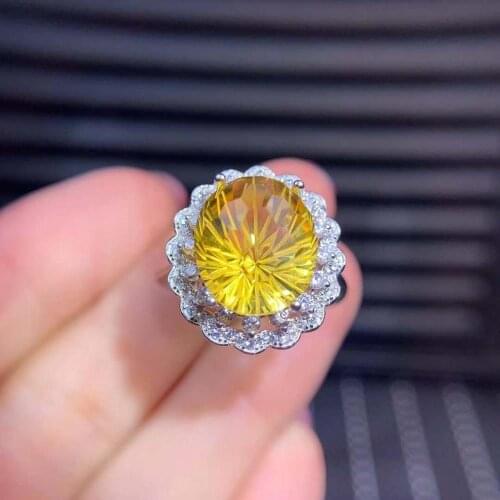 Real Natural bright yellow natural citrine gem ring jewelry 925 silver gem power ring gift Christmas gift