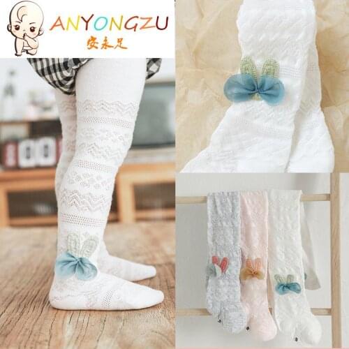 2020 New Baby Summer Pantyhose Mesh Thin Bow wavy pattern bowknot Cotton Leggings Prevent Mosquito Ventilation Pantyhose 1-5T
