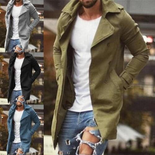 2021 New Stylish Men Coat Turn-down Collar Windbreaker Oversize Cardigan Slim Solid Color Trench Coat for Winter
