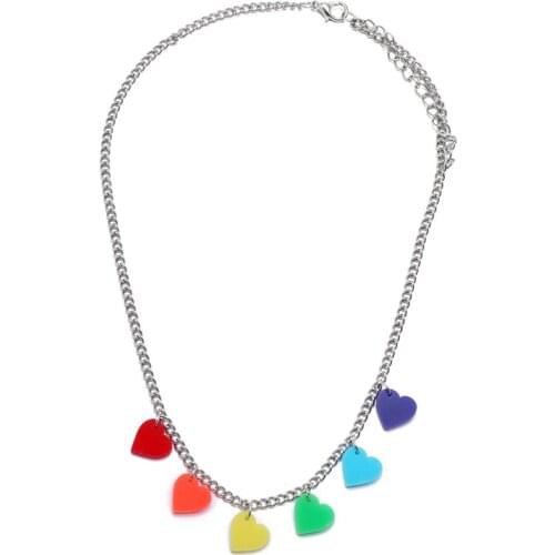 New Bohemian Colorful Acrylic Love Heart Necklace For Women Exaggerated Rainbow Statement Pendant Necklace Party Jewelry Gift
