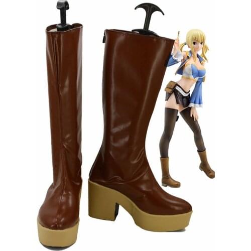 Fairy Tail Lucy Cosplay Shoes Boots Custom Made Brown