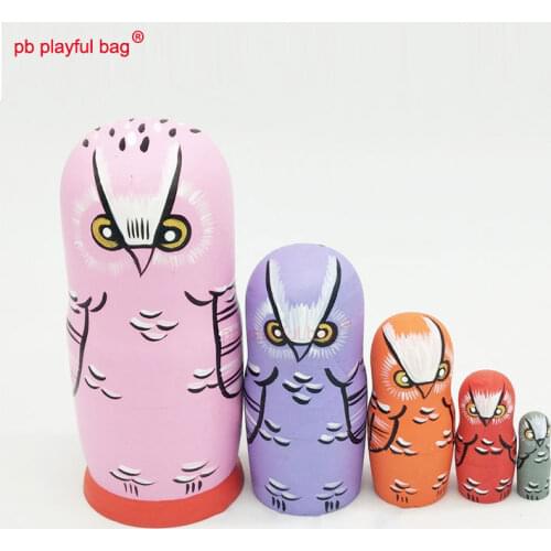 PB Playful bag Five layer pink owl Russian dolls wooden DIY toy set crafts Valentines Day gift creative home decoration HG73