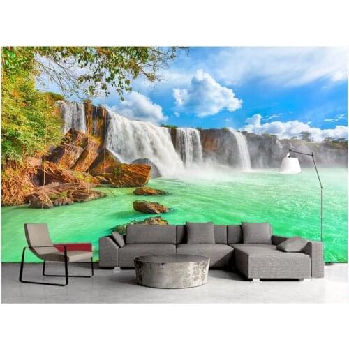 Custom photo mural 3d wallpaper Natural scenery of blue sky and white clouds waterfall room home decor wallpaper for walls 3 d