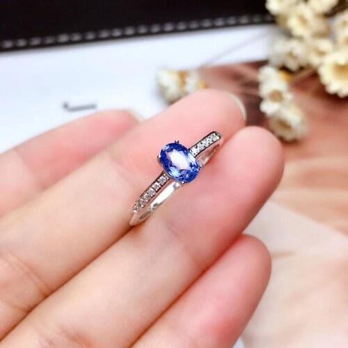 Natural Sapphire 925 Sterling Silver the Latest Design 4*6mm Gemstone Hot Sale 2021