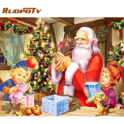 RUOPOTY Frame Oil Picture By Numbers For Kids Unique DIY Gift Christmas Santa Claus Figure Painting By Number