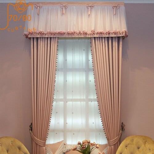 Childrens Room Curtains French Romantic Girls Blackout Curtains for Bedroom Embroidered Lace Stitching Curtains Finished