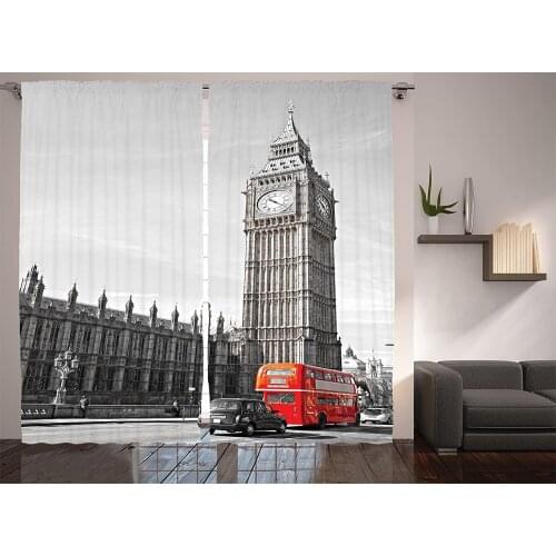London Curtains Big Ben Red Bus Image Living Room Decoration Curtains Bedroom Window Drapes Curtains for Kitchen