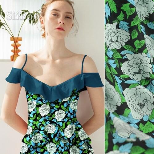 Siiboo frech style fresh summer rose print natural silk crepe de chine fabric Tissu crêpe de Chine en soie sp6258