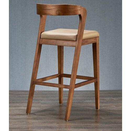 Nordic solid wood bar stool bar stool backrest armrest padded Chinese-style log bar bar high chair