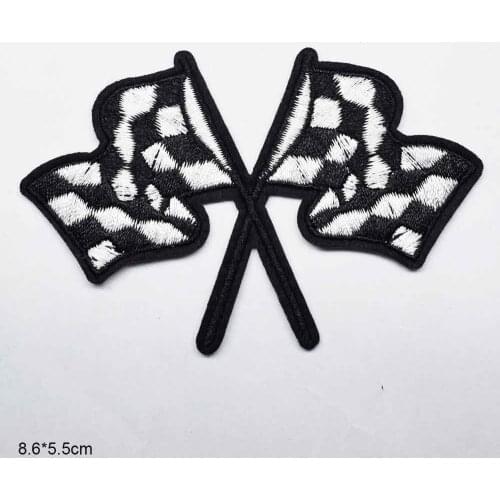 Race Car Flag Iron on Embroidered Cloth Clothes Patch For Clothing Girls Boys Wholesale