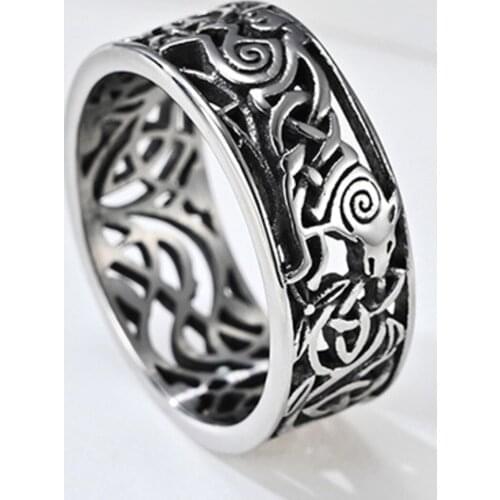 Norwegian Nordic Viking Celtic Werewolf Open Knotwork Edged Mood Ring Unisex Titanium Steel Women Men Party Wedding Rings