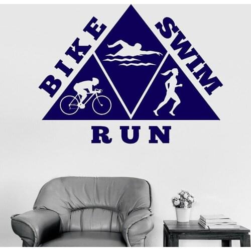 Vinyl Wall Decal Healthy Lifestyle Bike Swim Run Sports Wall Sticker Creative Window Glass Geometric Silhouette Art Decor S1112
