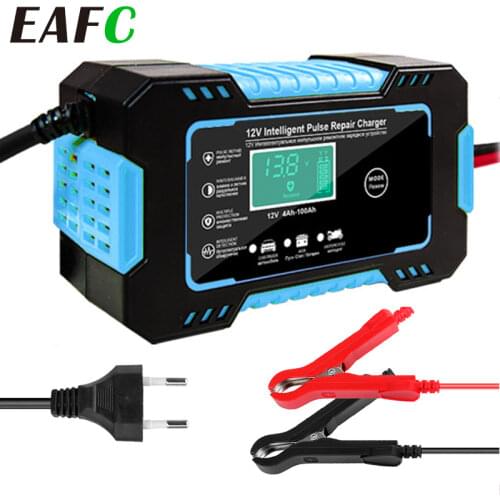 12V 6A Intelligent Car Motorcycle Battery Charger For Auto Moto Lead Acid AGM Gel VRLA Smart Charging Digital LCD Display