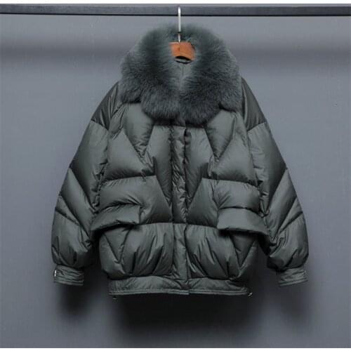 2021 New Fashion Real Fox Fur Collar Womens Down Parka Jacket Winter 90%White Duck Down Coat Korean Warm Short Outerwear Female