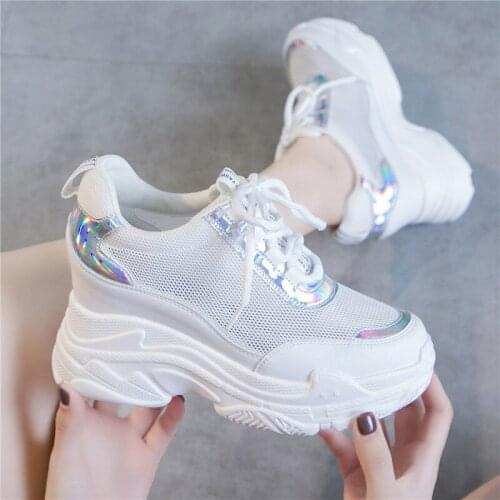 Summer Sneakers Women Tennis Shoes Athletic Platform Shoes High Quality Lace Up 7CM High Heel Shoes Woman Sport Gym Shoes
