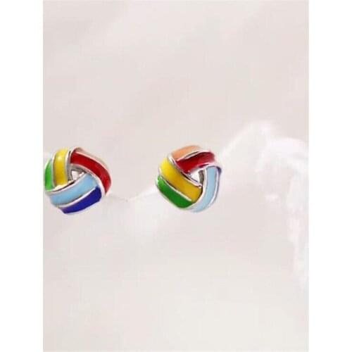 2021 Trend Creative Rainbow Candy Color Triangle Thread Geometric 925 Sterling Silver Epoxy Stud Earrings For Women Party SE108