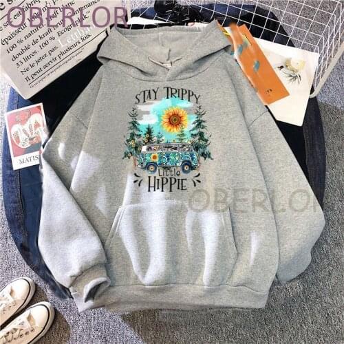 Women Autumn New Sweatshirts Tops Female Stay Trippy Hippie Car Sunflower Hoodie Vintage Retro Hoodies Hip Hop Harajuku Clothing