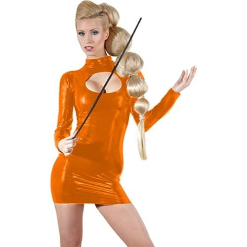 17 Colors Women Sexy Mini Party Dress Long Sleeve Shiny Faux Leather Hollow Out Club Dresses Pole Dance Nightclub Stage Costumes
