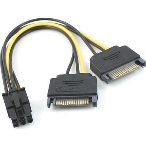 Zihan Dual two SATA 15 Pin Male M to PCI-e Express Card 6 Pin Female Graphics Video Card Power Cable 15cm
