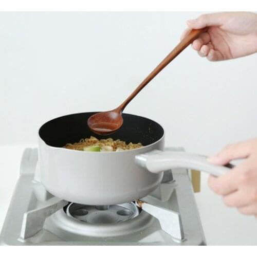 1pc Long Spoons Wooden Korean Style 27.5cm 100% Natural Wood Long Handle Round Spoons for Soup Cooking Mixing Stirr