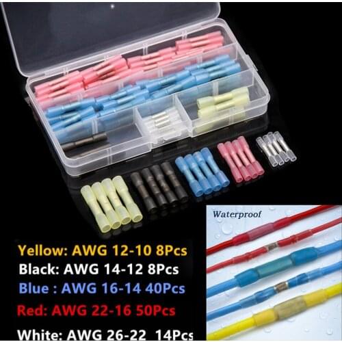 120Pcs Waterproof Insulated Wire Cable Splice Terminal Heat Shrink Butt Connectors Seal Crimping Terminals For Automobile Marine