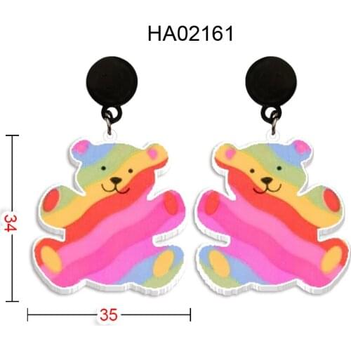 2021 New Acrylic Black Multicolor Bear Drop Earrings Print Pattern Stud Earrings Resin Jewelry Accessories