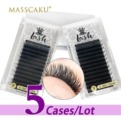 5case/lot MASSCAKU sell 0.07 thickness matte black 8-15mm length individual eyelash extension makeup maquiagem cilios