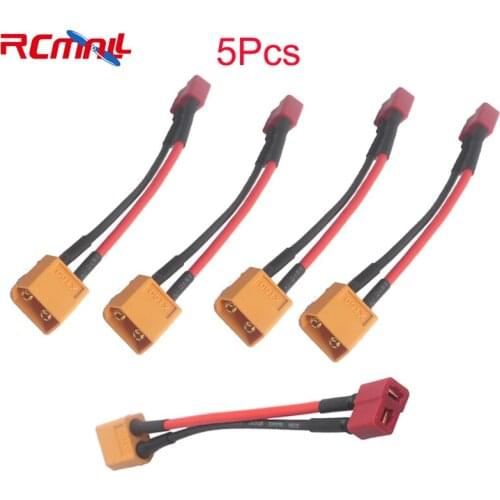 5Pcs XT60 Male Connector To T-Plug Female Connector Adapter With 14AWG Wire Cable For RC Drone Battery DR1006