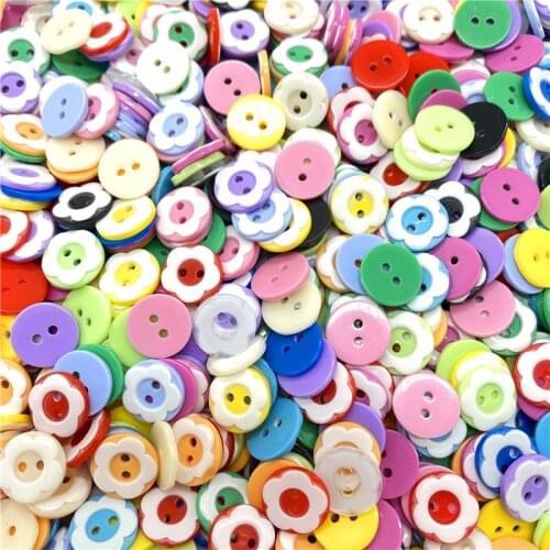 50Pcs/Lot 12mm Assorted Colors Shapes Tiny Resin Button Beads 2 Holes Sewing Craft DIY Hand-made Clothing Accessories