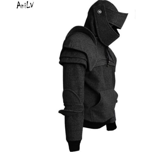 AniLV Medieval Viking Spartan Warrior Hooded Jacket Coat Costume Clothes Ancient Greece Rome Soldier Helmet SCA LARP Cosplay