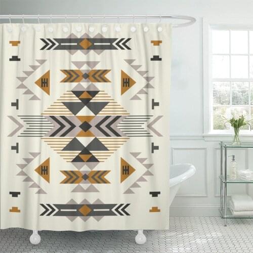 Beige Navajo Ethnic Pattern Brown Aztec Native Cute Fantasy Shower Curtain Waterproof Polyester Fabric 72 x 72 Inches with Hooks